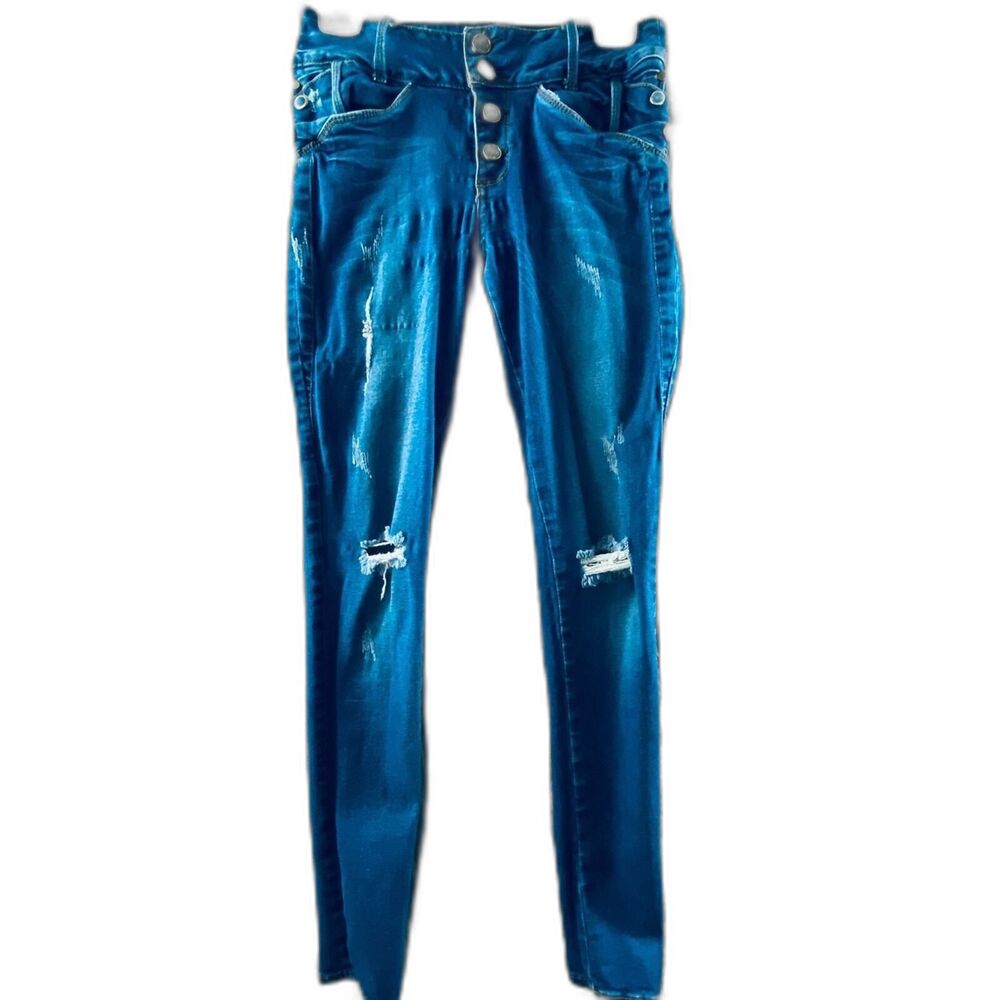 Lipstik Women's Jeans 28x30 Juniors Super Skinny Stretch Distressed Button Fly